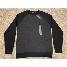 Claiborne Men's L/S Crew Neck Sweater Cotton Blend Black Gray Size L NWT