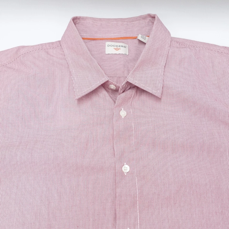 Dockers Shirt Men's 2XL White Pink Striped Logo Long Sleeve Button-Up Classic - Image 2 of 4