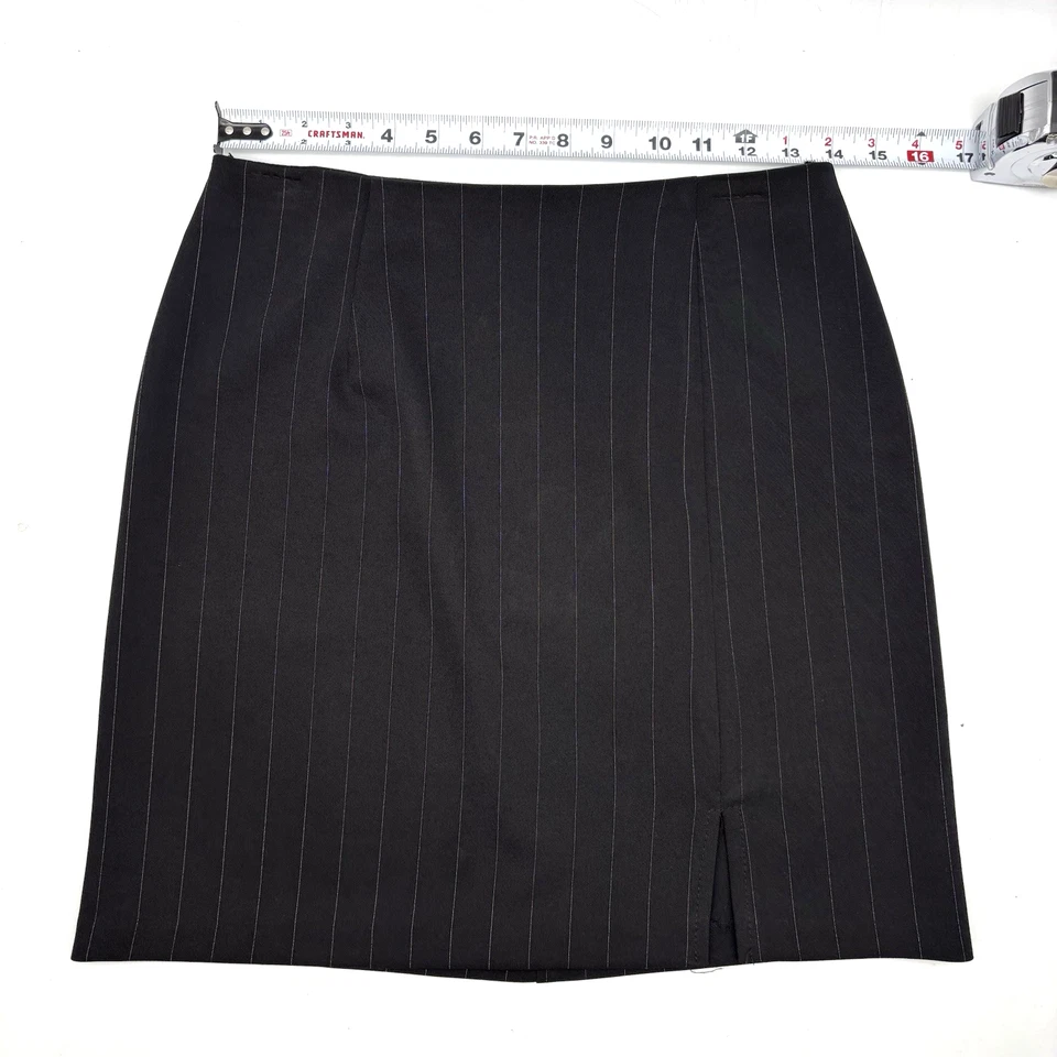 Vintage 90s Alyn Paige Black Pinstripe Polyester Blend Mini Skirt 5/6 27x17.5" - Image 4 of 4