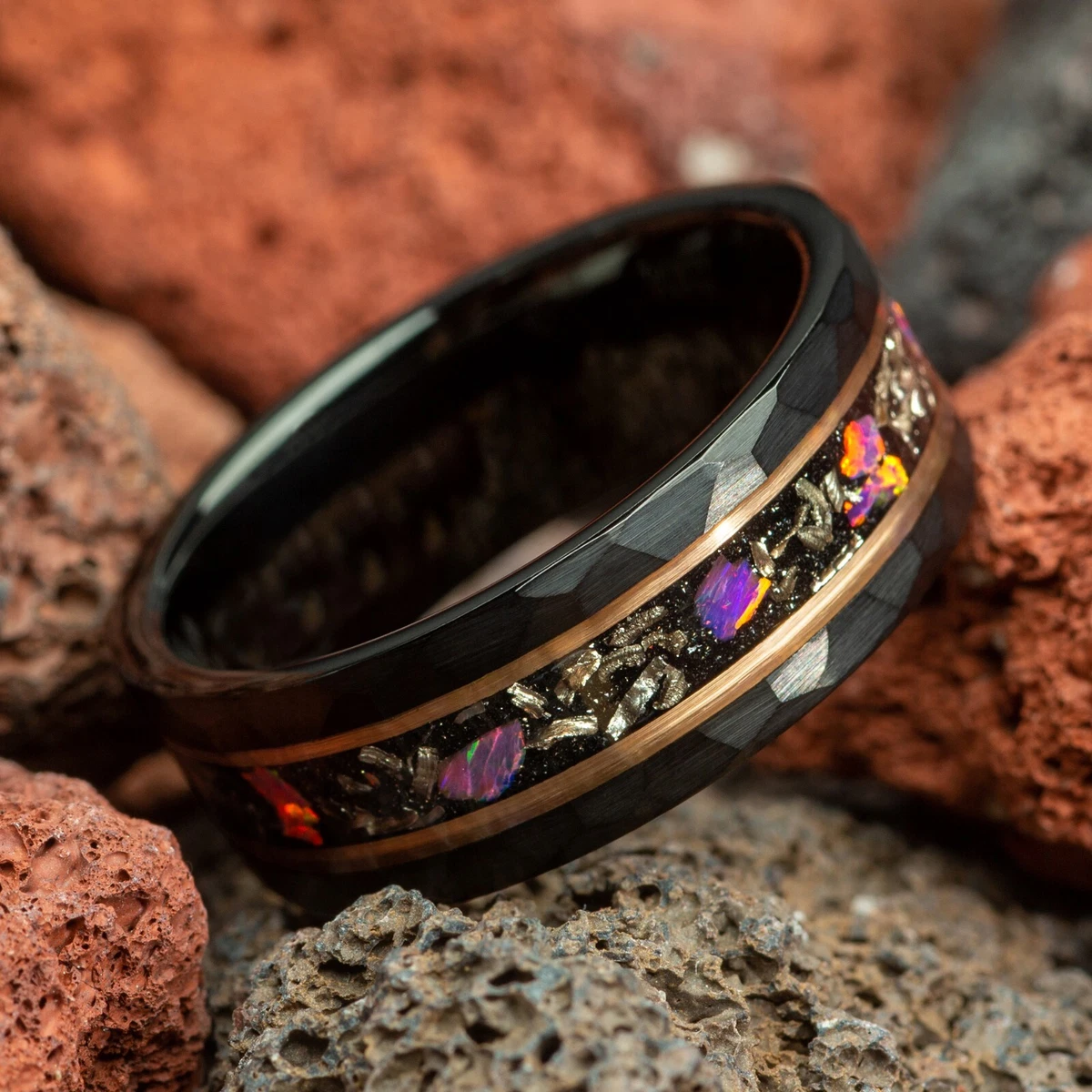 Black tungsten sale opal ring
