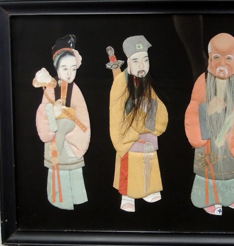 Asian Bizarre Handmade Family Portrait Kabuki Doll Mask Real Silk Fabric & Hair - Picture 4 of 7