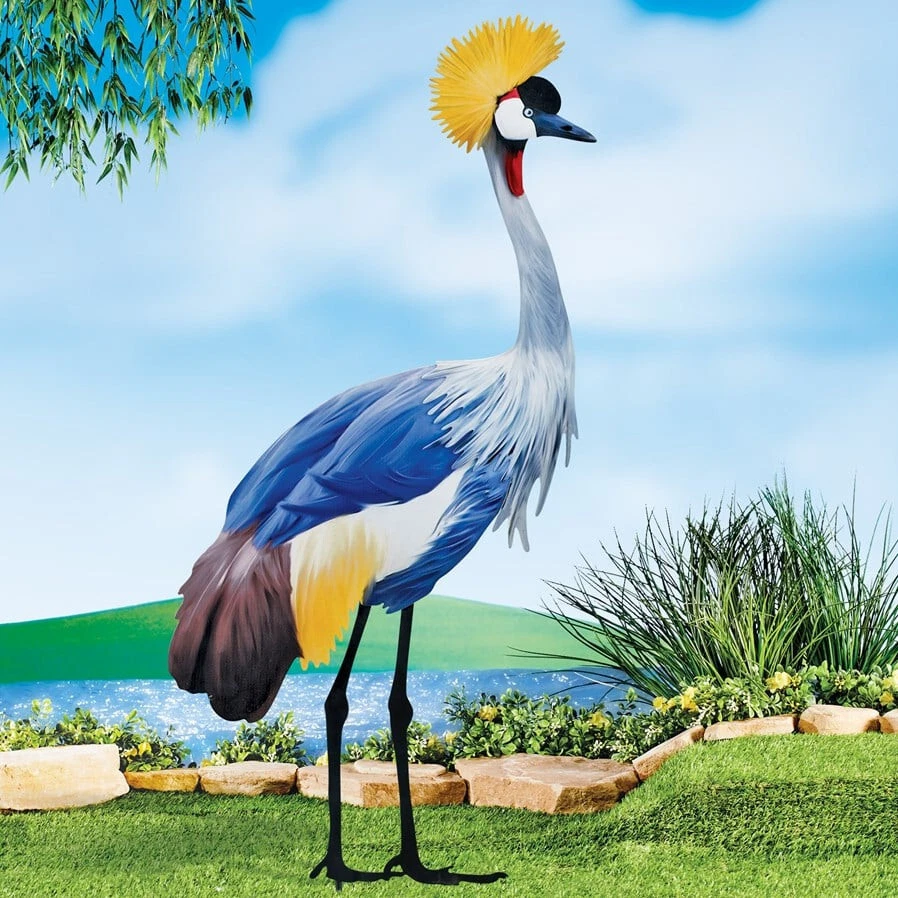 Realistic Grey Crowned Crane Heron Bird Garden Stake Outdoor Pond Yard Decor - Image 3 of 3