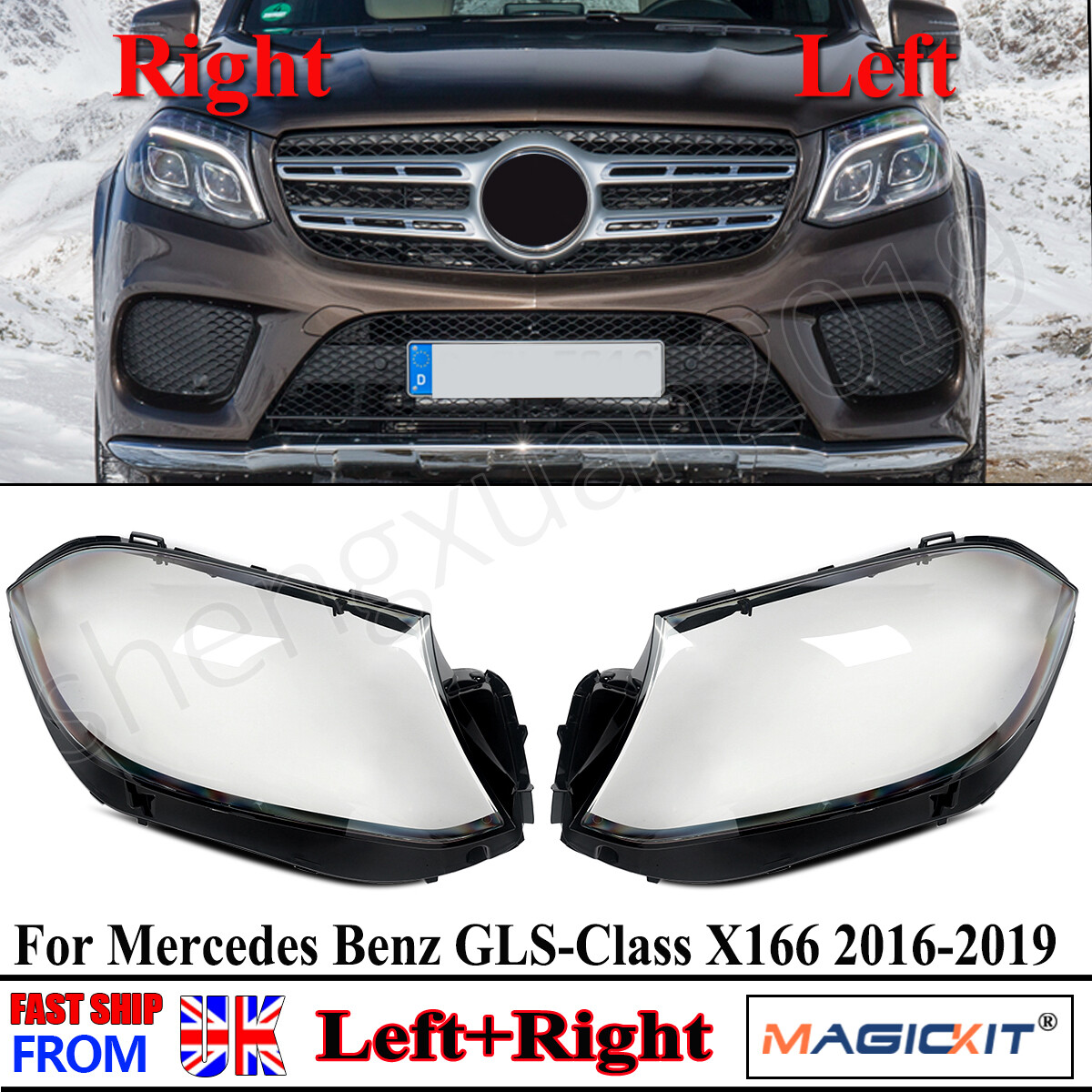 2x For Mercedes GLS X166 16-19 Clear Headlight Lens Replacement Cover Left+Right
