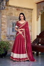 Traditional Look Vichitra Silk Maroon Lehenga Choli With Dupatta For Wedding
