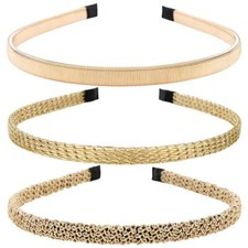 3 Pack Fashion Gold Thin Headbands Metal Hair Bands for Women's Accessories