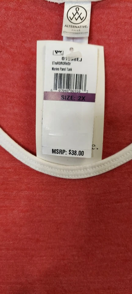 Camiseta sin mangas Alternative Apparel roja marina ecológica panel lateral rayas talla 2XL NUEVA Foto 4 de 4