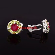 Heated Ruby  Peridot Gemstone With 18k White Gold Plated Silver Cufflinks 929