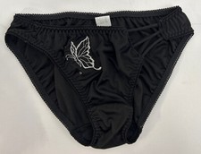 Vtg String Bikini Panties Sz XS Black Jeweled Butterfly Triple One Side Strings