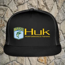 HUK BASS Fishing Black Trucker Hat Cap Adult Size