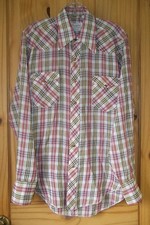 Wrangler Vintage Permanent Press Long Tails Pearl Snap Shirt USA Made, Mens M