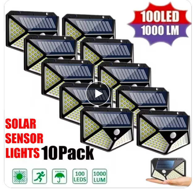 Solar Power PIR Motion Sensor Wall Lights 100LED Outdoor Garden