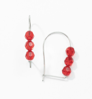  Touchstone Crystal Earrings Red 1  Drop Rhodium New Condition