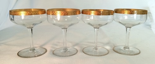 Set of 8) Champagne Stemmed Glasses with Gold Rimmed Band Vintage - Picture 5 of 6