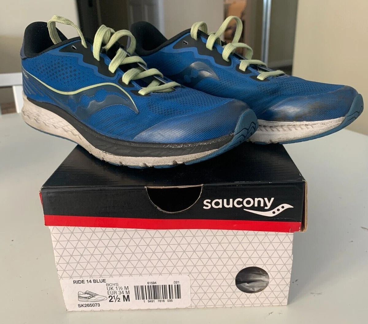 Saucony Boys Ride 14 Blue Running Shoes Size 2.5 SK265073