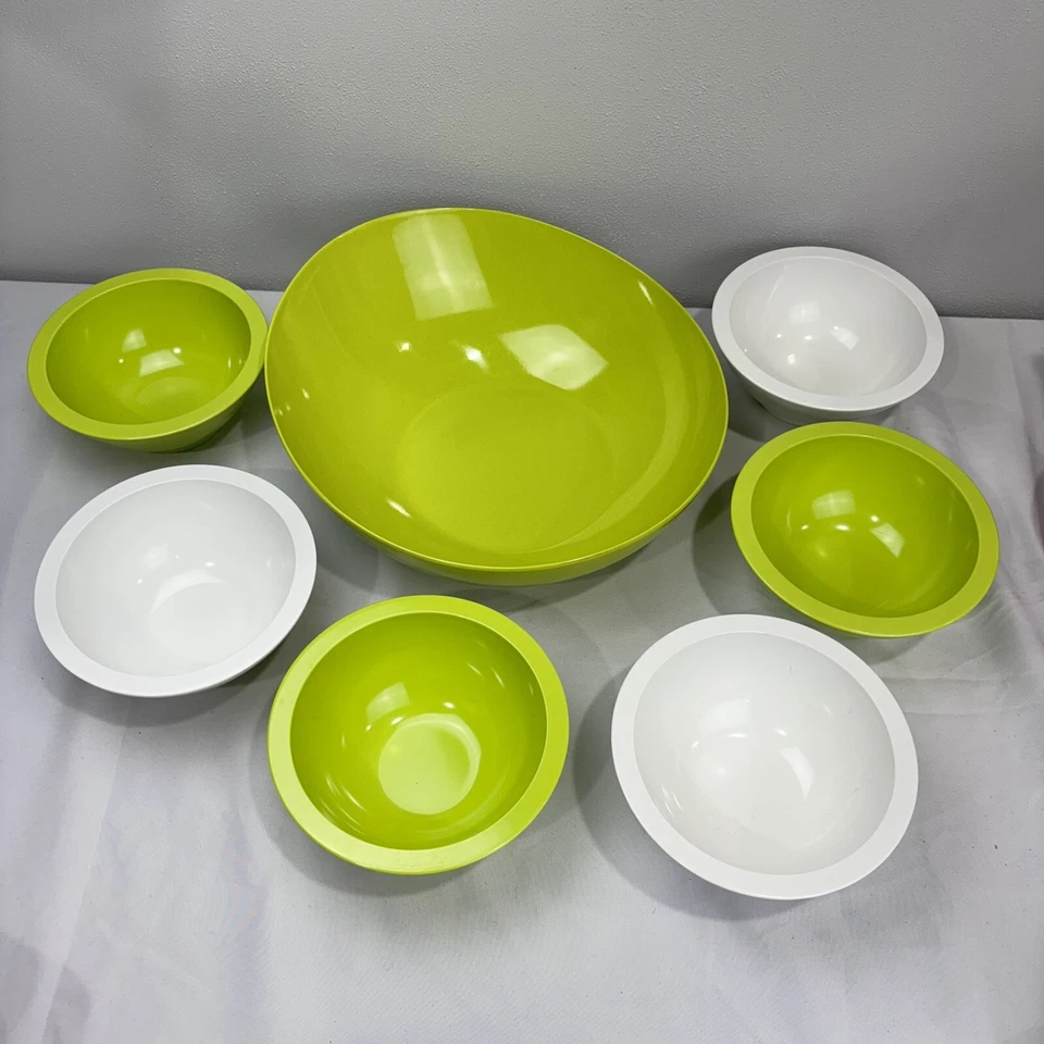 Zak Designs Juego de Ensaladera 7 Piezas Melamina Verde Lima Blanco Verano Piscina Exterior Foto 3 de 4