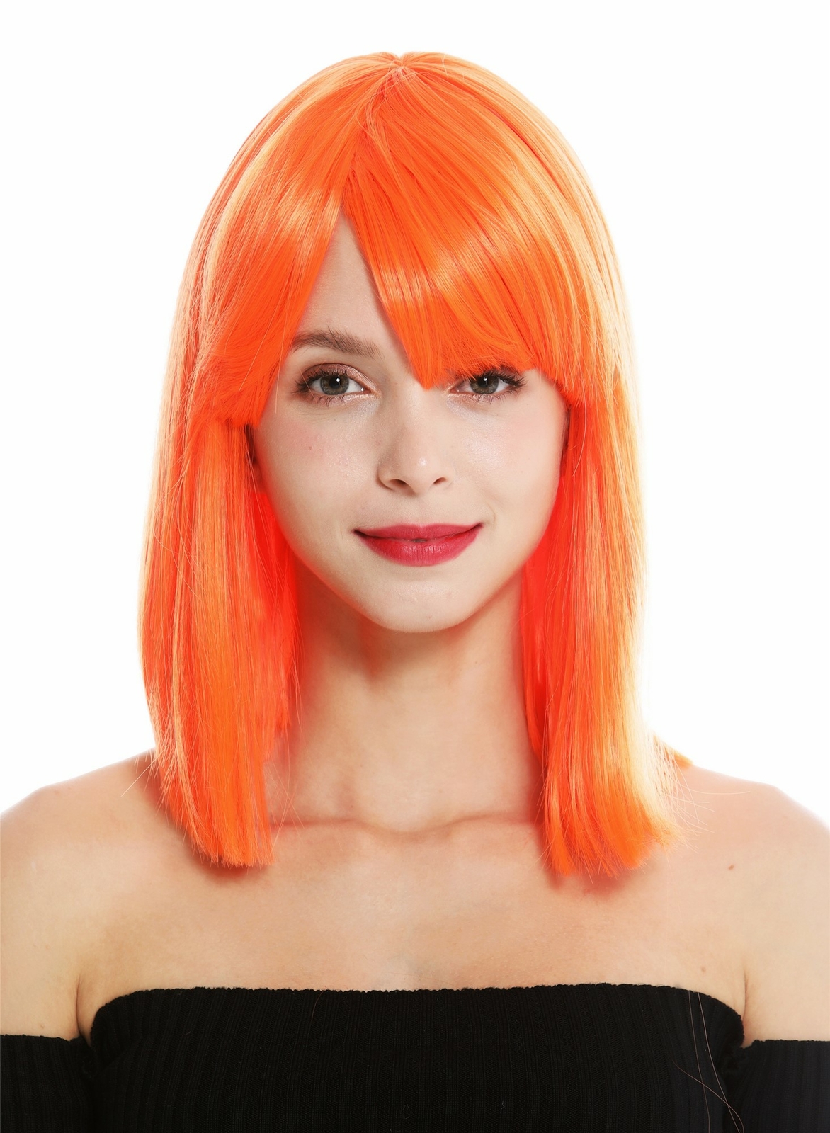 Wig Women's Short Shoulder-Length Long Bob Straight Cleopatra Bangs Orange