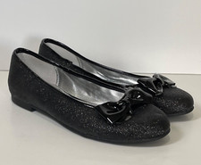 Nina Kids Girl's Safaa Ballet Flats Size 4 Black Glitter Bow Sparkle