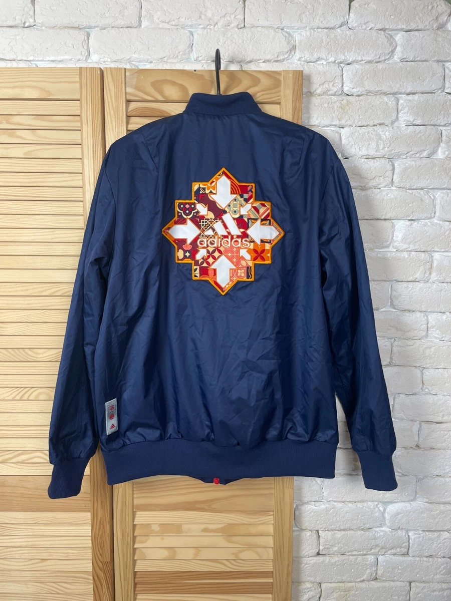 ARSENAL FOOTBALL SOCCER FAN BOMBER JACKET WITH ZIPPED ADIDAS BLUE