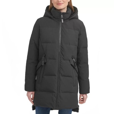 DKNY Damen langer Daunen gefütterter Mantel in Schwarz, Small - Ref 5439-1-B