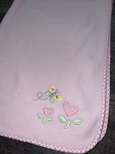 Circo Pink Baby Blanket Flowers Hearts Butterfly Embroidered Fleece Gingham Trim