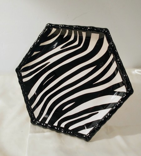 Pedestal Plate Zebra Earthenware Dessert or Jewelry Stand 1980s 6.25" Tall - Picture 8 of 8