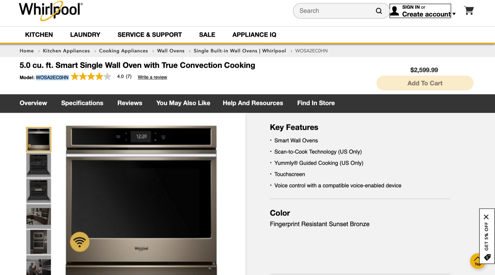 Whirlpool 30-inch Smart Convection WiFi Electric Wall Oven with Stainless Finish WOSA2EC0HN-image