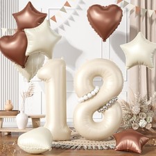 18 Cream White Balloons, 18 Number Balloons Set, Beige Number 18 Balloons, Brown