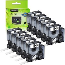 For Dymo D1 12mm Label Tape Black on White 45013 S0720530 Cassette 1/2" 10Packs