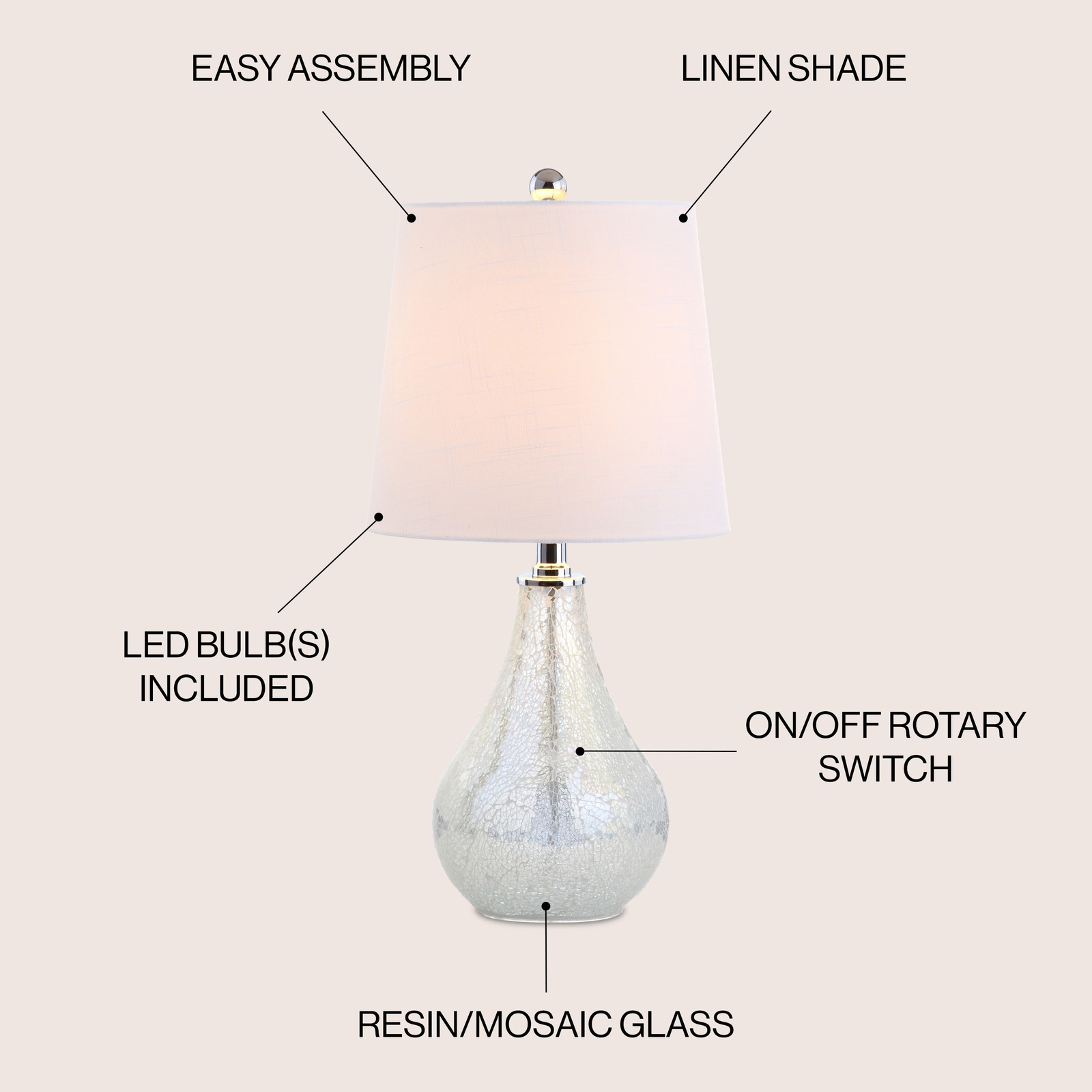 Mona 20.5 Inch Mini LED Table Lamp in Seashell Finish by JONATHAN Y