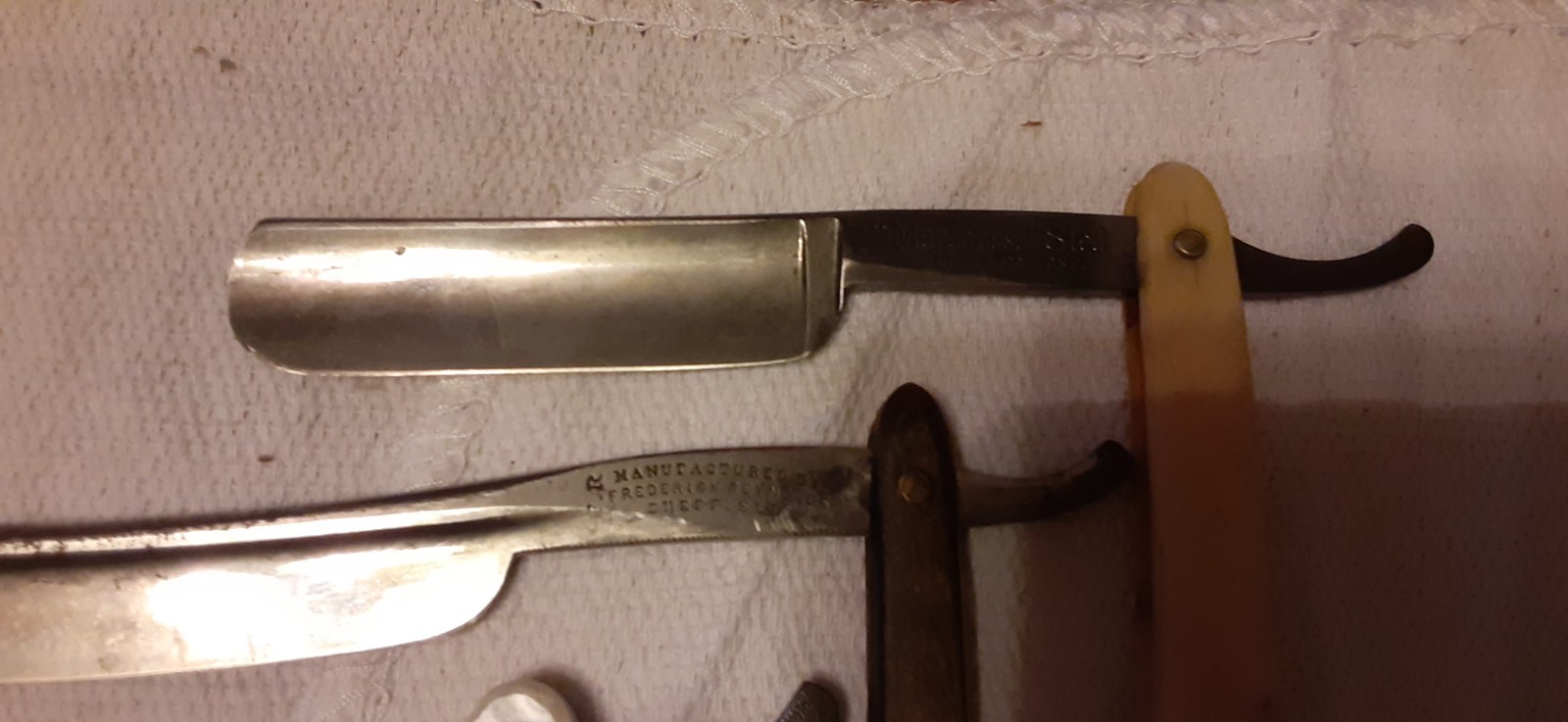 # 7-13 Vtg Estate Straight Razor-None Broken-Pearlduck-DUBL DUCK-Red Dot-GERMANY