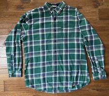 L.L.Bean Flannel Shirt Mens Large Green Blue Plaid Slightly Fitted Button Down