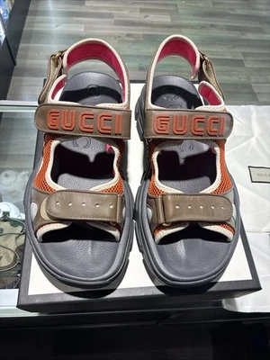 Gucci Leather Slingback Sandals Brown Printed Rubber Trim Includes Box Dust Bag - Image 1 of 4