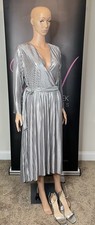 Lane Bryant Silver Metallic Pleated Dress
