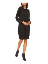 VINCE CAMUTO Womens Black Distressed Rib-knit Trim Layered-look Sweater Dress XS