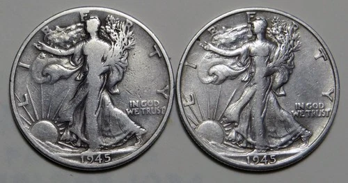 (2) 1945-D Walking Liberty Half Dollar - Circulated - Fine to XFine