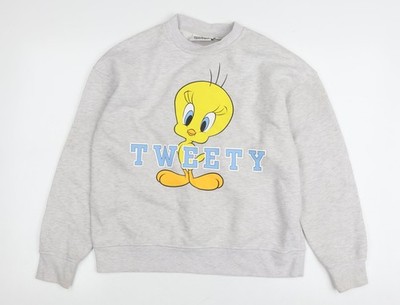 Unisex Erwachsene UK XS Regular Looney Tunes Grau Pullover Sweatshirt