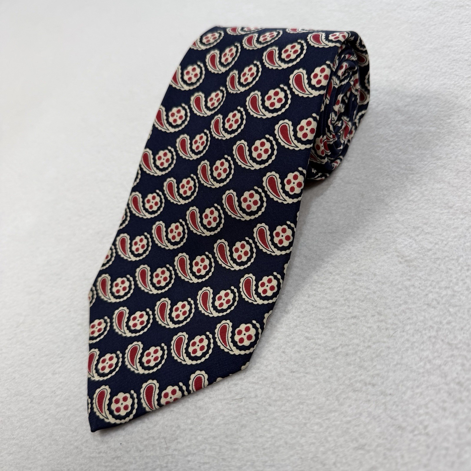 Polo Ralph Lauren Tie Necktie Blue Paisley Mens 100% Silk Hand Made in USA