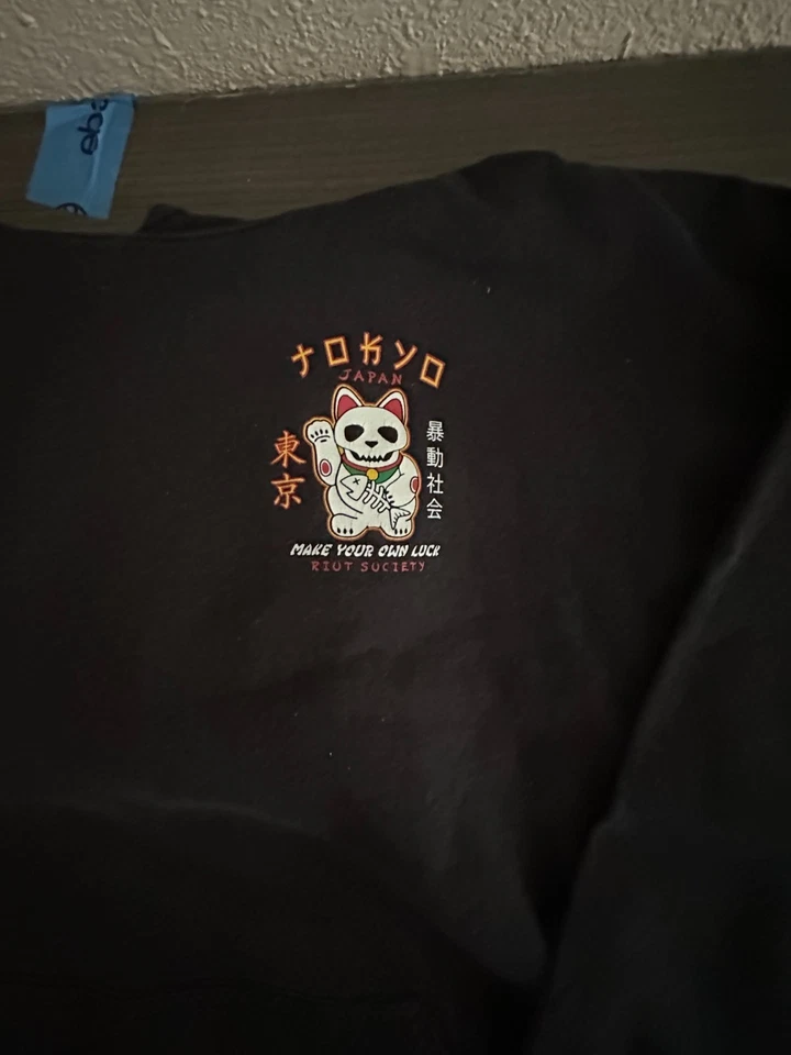 Riot Society Sudadera con Capucha Adulto XXL Negro Pullover Con Capucha DanDan Cat Foto 4 de 4