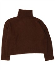 Zara Womens Oversized Crop Roll Neck Jumper Sweater UK 10 Small Brown BU05