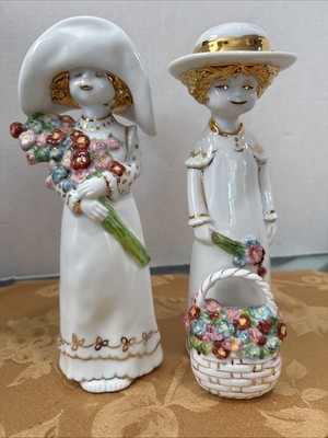 Enesco Kinka girl flowers hat/basket With Flowers   #120391 1989 (X2)