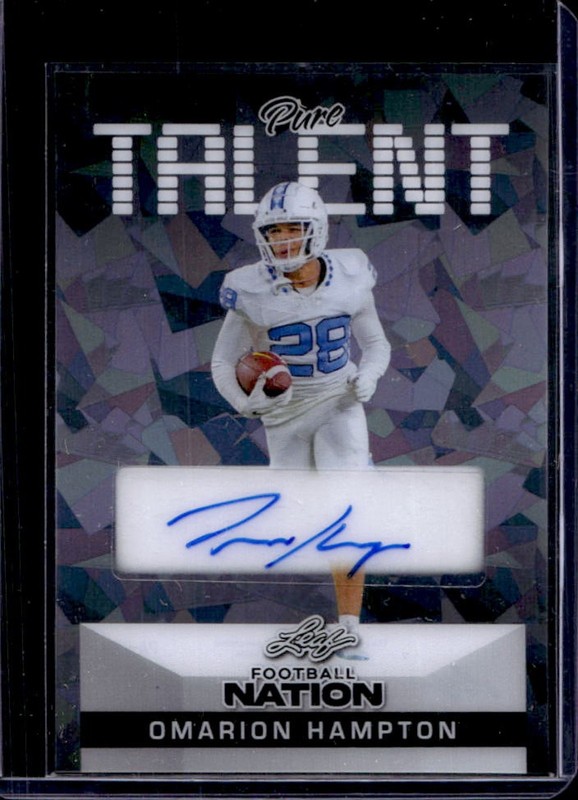 2025 Leaf Football Nation Omarion Hampton Pure Talent Auto 5-Crystal Silver #/15