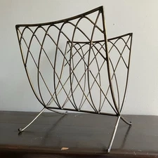 Mid Century Modern Magazine Rack Bronze Color  Metal Album Holder Small Logs