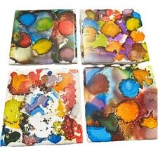 Alcohol Ink Tile Coasters Set of 4 Abstract Art Ceramic 4.25”