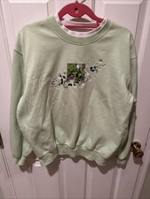 Decorated Originals Vtg floral bird embroidered sweatshirt soft sage green Sz Lg