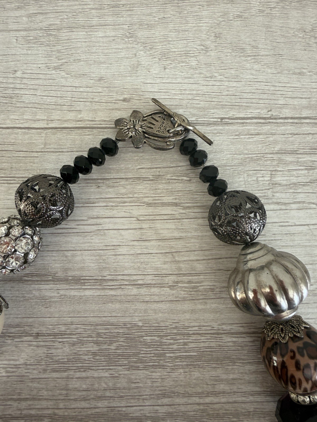 Handmade Black & Silver Beaded Statement Necklace… - image 5