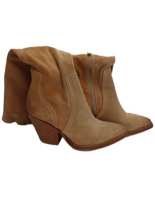 Vero Cuoio Damen Wildleder Kniehohe Stiefel UK Größe 4 Beige Leder Western G105