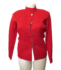 Chico's Red Textured Cotton Blend Mandarin Collar Asian Style Jacket 1 Medium