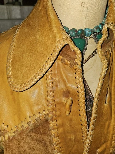 70's Hand~Made Leather Patchwork Rockn' Roll Jacket Vintage Hippie Boho 36"- 38" image 8