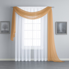 SET NET VOILE CURTAINS and Scarf Sheer tape top Pencil Pleat Brown