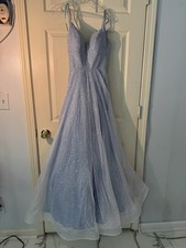 Cinderella Divine Brand Sparkly Light Blue Long Formal Gown with Jeweled Straps